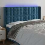 Greatstore LED posteljno vzglavje temno modro 183x16x118/128 cm žamet