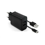 Fiksni omrežni polnilnik, priključek USB-C 2x USB-A, dolžina kabla USB-C -&gt; USB-C 1 m, 15 W, črna