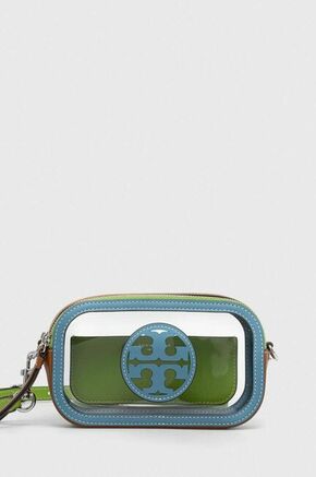 Torbica Tory Burch prozorna barva - transparentna. Majhna torbica iz kolekcije Tory Burch. Model na zapenjanje