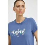 Bombažna kratka majica Levi's ženski - modra. Kratka majica iz kolekcije Levi's, izdelana iz tanke, elastične pletenine. Model iz izjemno udobne, zračne tkanine.