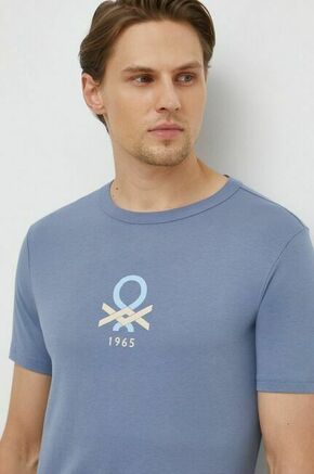 Bombažna kratka majica United Colors of Benetton moški - modra. Kratka majica iz kolekcije United Colors of Benetton