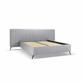 Siva oblazinjena zakonska postelja s prostorom za shranjevanje in letvenim dnom 160x200 cm Walter – Milo Casa