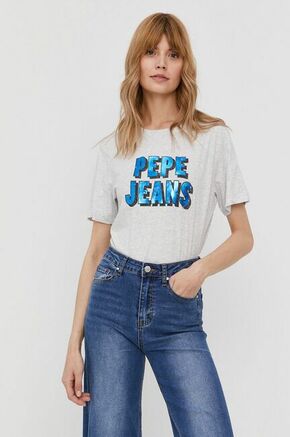 Kratka majica Pepe Jeans Cali siva barva - siva. Kratka majica iz kolekcije Pepe Jeans. Model izdelan iz tanke