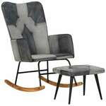 vidaXL Gugalni stol s stolčkom za noge sivo pravo usnje in platno