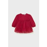 Obleka za dojenčka Mayoral rdeča barva - rdeča. Obleka za dojenčke iz kolekcije Mayoral. Nabran model, izdelan iz tkanine. Lahek in udoben model, idealen za vsakodnevno nošenje.