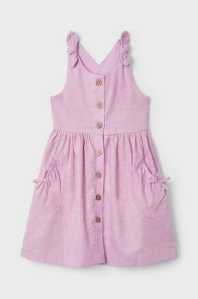 Otroška lanena obleka Mayoral vijolična barva - vijolična. Otroški obleka iz kolekcije Mayoral. Model izdelan iz enobarvnega materiala.