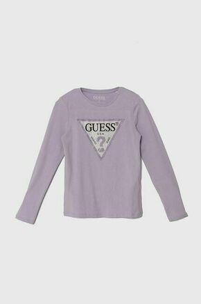 Otroška dolga majica Guess roza barva - vijolična. Otroške Majica z dolgimi rokavi iz kolekcije Guess. Model izdelan iz visokokakovostne pletenine