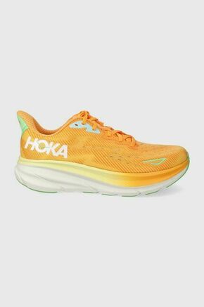 Tekaški čevlji Hoka One One Clifton 9 turkizna barva - oranžna. Tekaški čevlji iz kolekcije Hoka. Model dobro stabilizira stopalo in ga dobro oblazini.