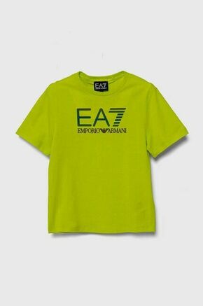 Otroška bombažna kratka majica EA7 Emporio Armani zelena barva - zelena. Otroške lahkotna kratka majica iz kolekcije EA7 Emporio Armani