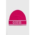 Kapa Guess roza barva - roza. Kapa iz kolekcije Guess. Model izdelan iz vzorčaste pletenine.