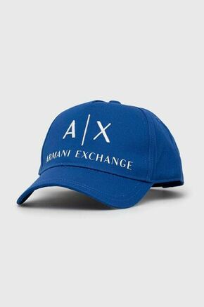 Bombažna kapa Armani Exchange črna barva - modra. Kapa s šiltom vrste baseball iz kolekcije Armani Exchange. Model izdelan iz tkanine z nalepko.