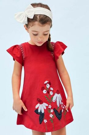 Otroška obleka Mayoral rdeča barva - rdeča. Otroška Obleka iz kolekcije Mayoral. Nabran model izdelan iz elastične pletenine.