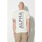 Bombažna kratka majica Alpha Industries bež barva - bež. Lahkotna kratka majica iz kolekcije Alpha Industries, izdelana iz pletenine, prijetne na optip. Model iz izjemno udobne bombažne tkanine, ki je zračna.