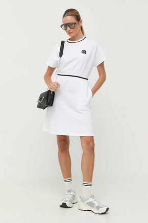 Bombažna obleka Karl Lagerfeld bela barva - bela. Obleka iz kolekcije Karl Lagerfeld. Model izdelan iz tanke