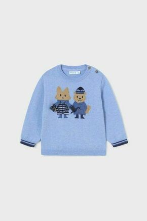 Otroški pulover s primesjo volne Mayoral - modra. Otroške Pulover iz kolekcije Mayoral. Model izdelan iz pletenine z nalepko. Model iz izjemno udobne bombažne tkanine.