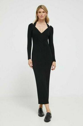 Obleka BOSS črna barva - črna. Obleka iz kolekcije BOSS. Model izdelan iz elastične pletenine. Model iz izjemno udobne tkanine z visoko vsebnostjo viskoze.