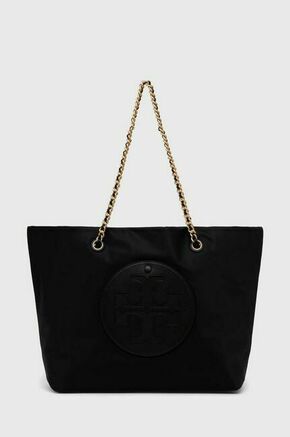 Torbica Tory Burch črna barva - črna. Velika torbica iz kolekcije Tory Burch. Model na zapenjanje