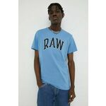 Bombažna kratka majica G-Star Raw - modra. Kratka majica iz kolekcije G-Star Raw. Model izdelan iz pletenine z nalepko. Izjemno udoben material, izdelan iz naravnih vlaken.