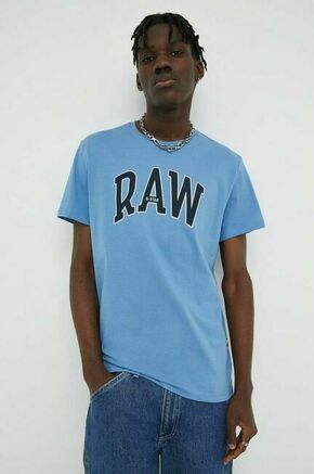 Bombažna kratka majica G-Star Raw - modra. Kratka majica iz kolekcije G-Star Raw. Model izdelan iz pletenine z nalepko. Izjemno udoben material