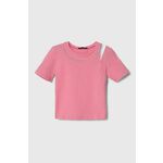Otroška kratka majica Sisley roza barva - roza. Otroške kratka majica iz kolekcije Sisley. Model izdelan iz elastične pletenine. Model iz izjemno udobne tkanine z visoko vsebnostjo bombaža.