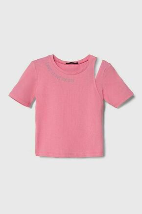 Otroška kratka majica Sisley roza barva - roza. Otroške kratka majica iz kolekcije Sisley. Model izdelan iz elastične pletenine. Model iz izjemno udobne tkanine z visoko vsebnostjo bombaža.
