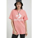 Bombažna kratka majica Converse roza barva - roza. Kratka majica iz kolekcije Converse, izdelana iz pletenine s potiskom. Model iz izjemno udobne bombažne tkanine.