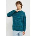 Volnen pulover Levi's moški, turkizna barva - turkizna. Pulover iz kolekcije Levi's. Model izdelan iz vzorčaste pletenine. Visoka vsebnost volne zagotavlja zaščito pred mrazom, dodatek poliamida pa povečuje trpežnost izdelka.