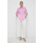 Lanena srajca Marella roza barva - roza. Srajca iz kolekcije Marella, izdelana iz enobarvne tkanine. Model iz tankega materiala je idealen za toplejše letne čase.