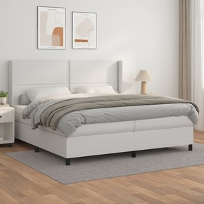 Box spring postelja z vzmetnico bela 200x200 cm umetno usnje - vidaXL - Bela - 96