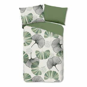 Zelena/kremno bela enojna bombažna posteljnina 140x200 cm – Good Morning