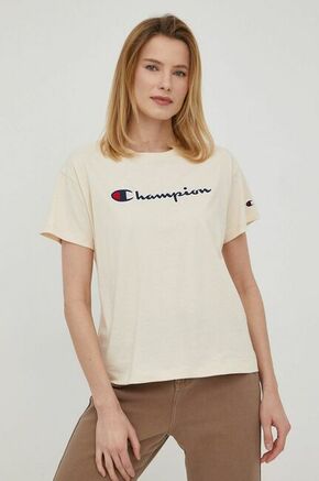 Champion bombažna majica - bež. T-shirt iz zbirke Champion. Model narejen iz rahlo elastična tkanina.