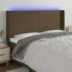 vidaXL LED posteljno vzglavje temno rjavo 163x16x118/128 cm blago