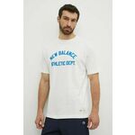 Bombažna kratka majica New Balance moška, bež barva, MT41514SST - bež. Kratka majica iz kolekcije New Balance, izdelana iz pletenine s potiskom. Model iz izjemno udobne bombažne tkanine.