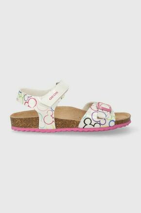Otroški sandali Geox x Disney bela barva - bela. Otroški sandali iz kolekcije Geox. Model je izdelan iz imitacije lakastega usnja. Model z mehkim