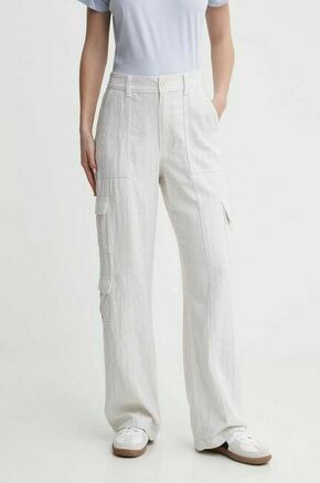 Lanene hlače Hollister Co. bela barva - bela. Hlače iz kolekcije Hollister Co. Model izdelan iz vzorčaste tkanine. Model iz zračne tkanine z visoko vsebnostjo lanu.