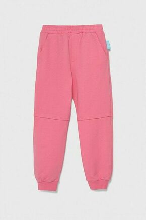 Otroška bombažna trenirka Emporio Armani x The Smurfs roza barva - roza. Otroške hlače za prosti čas iz kolekcije Emporio Armani. Model izdelan iz rahlo elastičnega materiala
