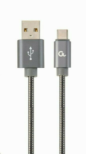GEMBIRD CC-USB2S-AMCM-1M-BG Premium spiralni kovinski Type-C USB polnilni in podatkovni kabel 1m kovinsko siva