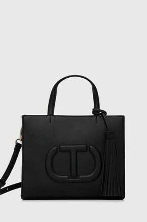 Torbica Twinset črna barva - črna. Srednje velika nakupovalna torbica iz kolekcije Twinset. Model na zapenjanje