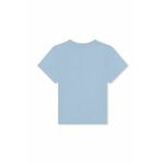 Otroška bombažna majica BOSS - modra. Kratka majica za dojenčka iz kolekcije BOSS. Model izdelan iz mehke pletenine s potiskom. Prilagodljiv material, ki se prilagaja postavi.