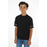 Otroška bombažna kratka majica Tommy Hilfiger črna barva - črna. Otroške kratka majica iz kolekcije Tommy Hilfiger. Model izdelan iz tanke, rahlo elastične pletenine.