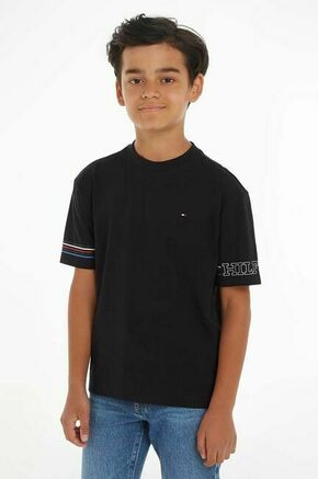 Otroška bombažna kratka majica Tommy Hilfiger črna barva - črna. Otroške kratka majica iz kolekcije Tommy Hilfiger. Model izdelan iz tanke