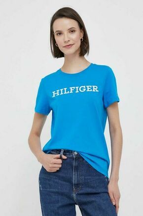 Bombažna kratka majica Tommy Hilfiger - modra. Kratka majica iz kolekcije Tommy Hilfiger