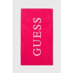 Bombažna brisača Guess roza barva - roza. Brisača iz kolekcije Guess. Model izdelan iz vzorčastega materiala.