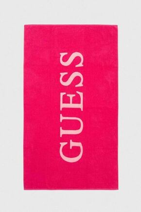Bombažna brisača Guess roza barva - roza. Brisača iz kolekcije Guess. Model izdelan iz vzorčastega materiala.