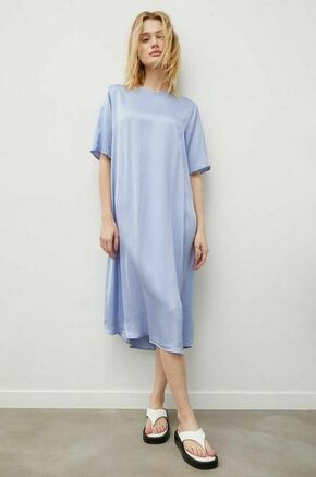 Obleka Samsoe Samsoe - modra. Obleka iz kolekcije Samsoe Samsoe. Model izdelan iz enobarvne tkanine. Model iz mehke in na otip prijetne tkanine.