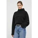 Volnen pulover Calvin Klein ženski, črna barva - črna. Pulover iz kolekcije Calvin Klein. Model izdelan iz enobarvne pletenine. Volna ima naravno zračnost, absorpcijo vlage in termoregulacijske lastnosti.