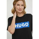 Bombažna kratka majica Hugo Blue ženski, črna barva - črna. Kratka majica iz kolekcije Hugo Blue, izdelana iz tanke, elastične pletenine. Model iz izjemno udobne bombažne tkanine, ki je zračna.