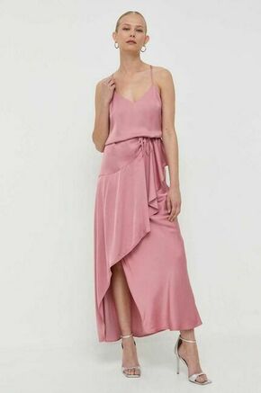 Obleka Twinset roza barva - roza. Obleka iz kolekcije Twinset. Model izdelan iz enobarvne tkanine. Model iz satenaste tkanine