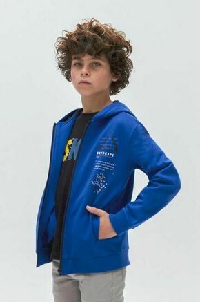 Otroški pulover Mayoral s kapuco - modra. Otroški pulover s kapuco iz kolekcije Mayoral. Model z zapenjanjem na zadrgo