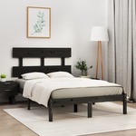 Greatstore Okvir za posteljo, črn, masivni les, 135x190 cm,4FT6, dvojni
